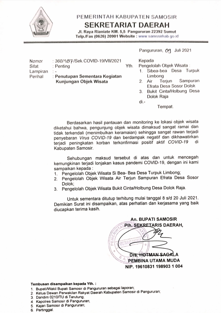 Penutupan Sementara Kegiatan Kunjungan Objek Wisata