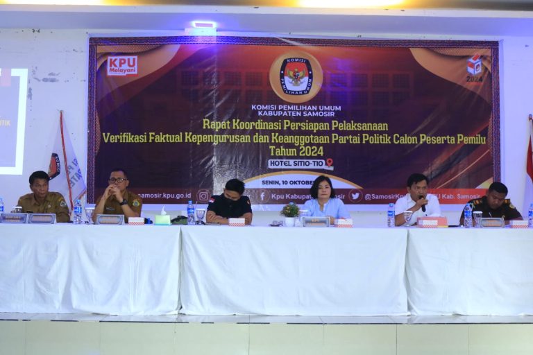 KPU Samosir Gelar Rakor Persiapan Pelaksanaan Verifikasi Faktual Parpol Calon Peserta Pemilu 2024.