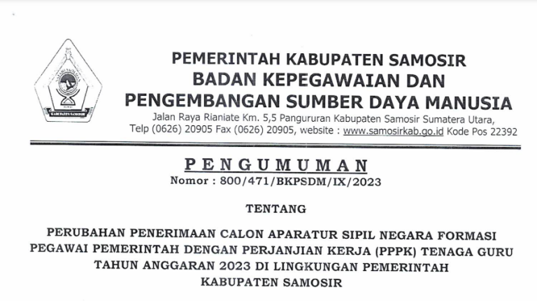 PERUBAHAN PENERIMAAN CALON APARATUR SIPIL NEGARA FORMASI PEGAWAI PEMERINTAH DENGAN PERJANJIAN KERJA (PPPK) TENAGA GURU TAHUN ANGGARAN 2023