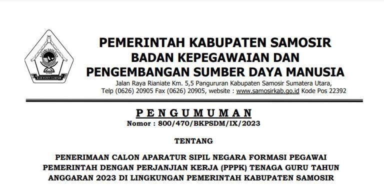 PENERIMAAN CALON APARATUR SIPIL NEGARA FORMASI PEGAWAI PEMERINTAH DENGAN PERJANJIAN KERJA (PPPK) TENAGA GURU TAHUN ANGGARAN 2023