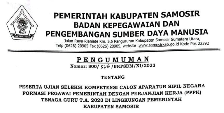 PENGUMUMAN PESERTA UJIAN SELEKSI CASN FORMASI PPPK TENAGA GURU TAHUN ANGGARAN 2023