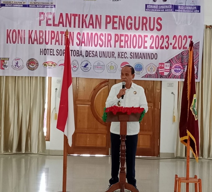Wakil Bupati Samosir Hadiri Pelantikan Pengurus KONI Samosir Masa Bakti 2023-2027.