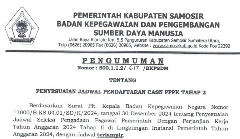 PENGUMUMAN PENYESUAIAN JADWAL PENDAFTARAN CASN PPPK TAHAP II